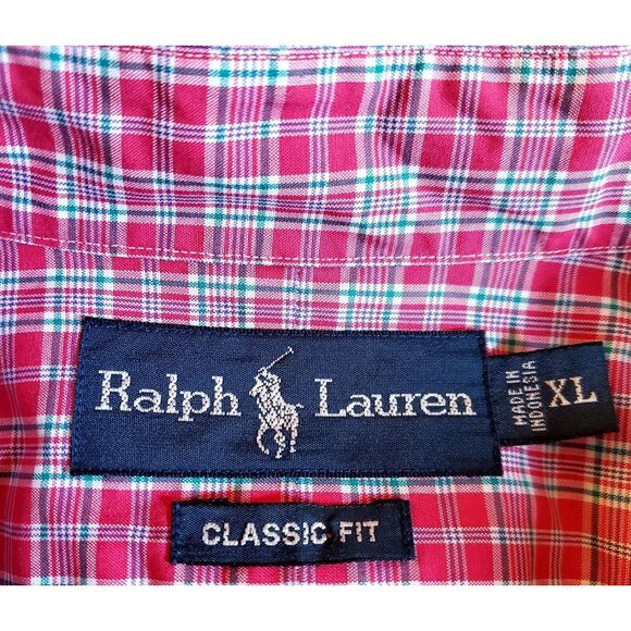 Ralph Lauren Classic Fit Shirt XL Pink Plaid w/Green Pony on Pocket Short Sleeve - Picture 6 of 7